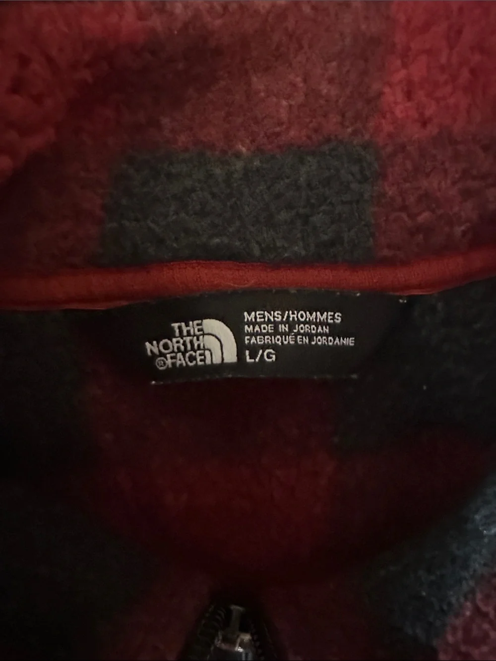 The North Face Red and Black Plaid Fleece 1/4 Zip Jacket - Size Large